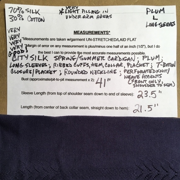 City SILK Spring Summer SILK BLEND Cardigan, PLUM, Long Sleeve, Pre-owned, LARGE - Picture 8 of 8